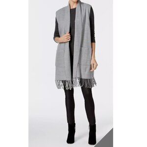 Cejon Milanese Gray Open Front Vest with Fringe Hem Sz L/XL